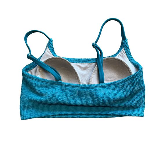 KONA SOL BIKINI TOP PUCKER TEXTURE SQUARE NECK TEAL BLUE SWIM SUIT WOMEN'S SMALL - Picture 2 of 7